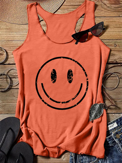 Damen Tanktop mit Smiley-Print für Freizeit und Urlaub – Lässiges Sommer-Shirt