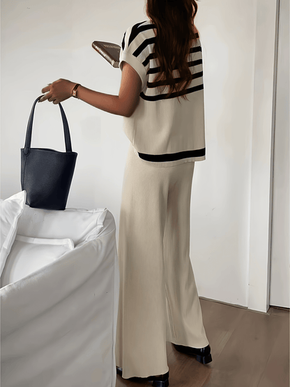 Damen Elegantes Streifen-Set mit Weitbein-Hose und Oversize-Oberteil – Moderner Business- und Freizeit-Look