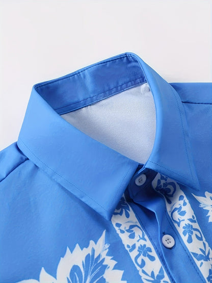 Herren Sommer Kurzarm Freizeit Set mit Blumenmuster – Zweiteiliges Hemd und Shorts, Perfekt für Urlaub & Strand