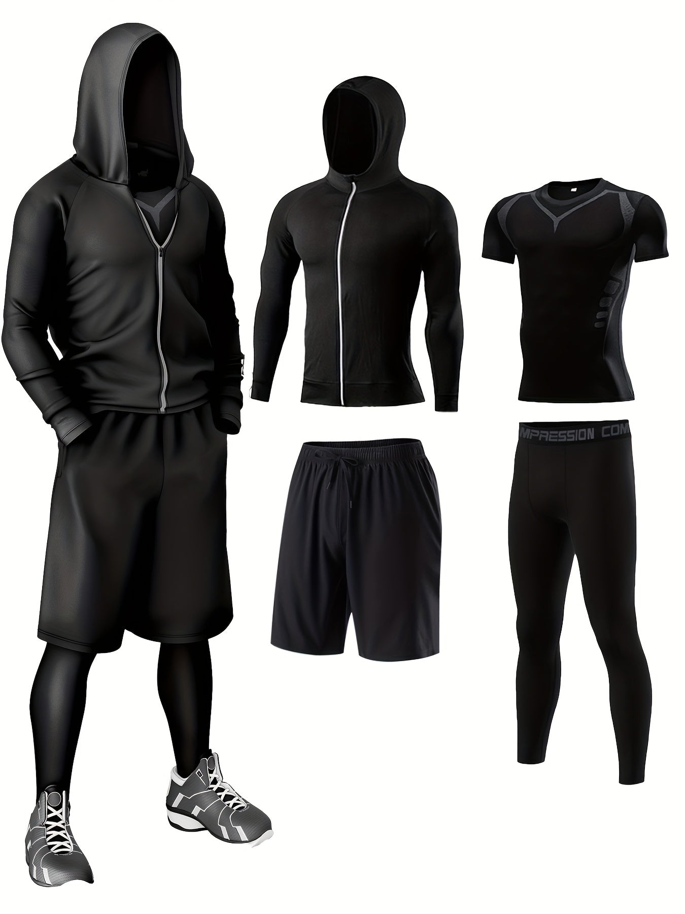 Herren Fitness Trainingsanzug 5-teilig – Sport Set für Training & Workout
