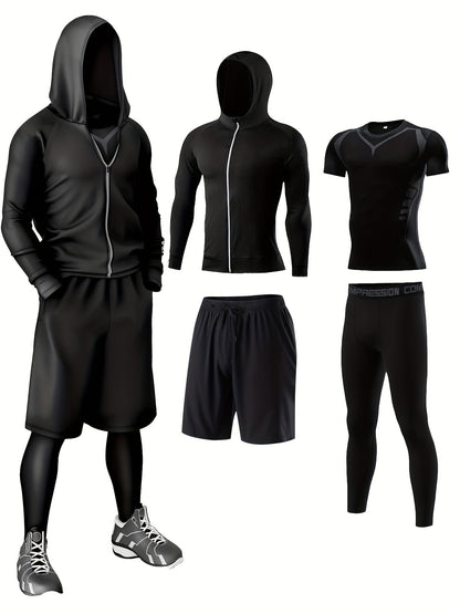 Herren Fitness Trainingsanzug 5-teilig – Sport Set für Training & Workout
