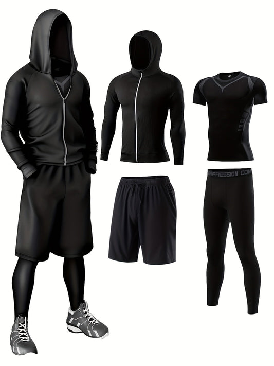 Herren Fitness Trainingsanzug 5-teilig – Sport Set für Training & Workout