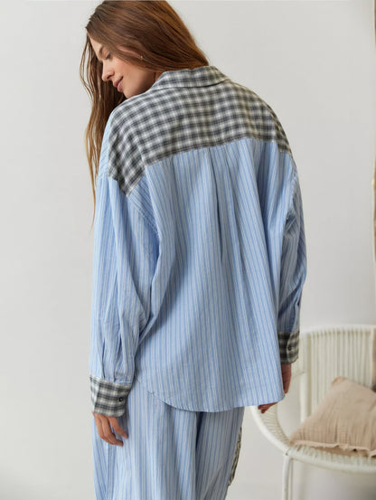 Damen Oversize Hemdbluse im Lagen-Look – Modisch, Lässig, Vielseitig für Alltag & Freizeit