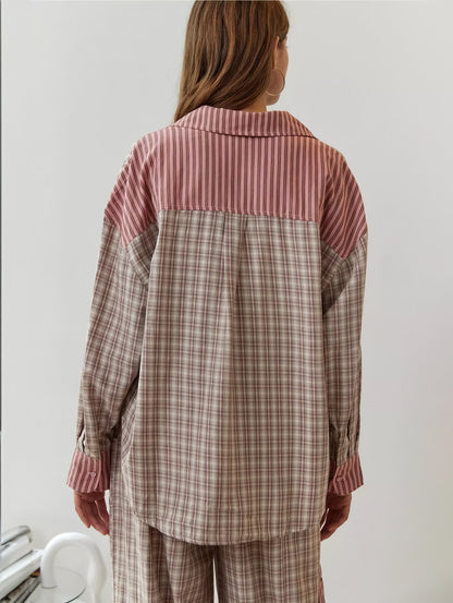 Damen Oversize Hemdbluse im Lagen-Look – Modisch, Lässig, Vielseitig für Alltag & Freizeit