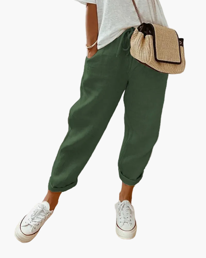 Damen Veganes Leinen-Casualhose mit Kordelzug – Sommer Freizeit & Alltag
