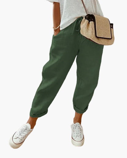 Damen Veganes Leinen-Casualhose mit Kordelzug – Sommer Freizeit & Alltag