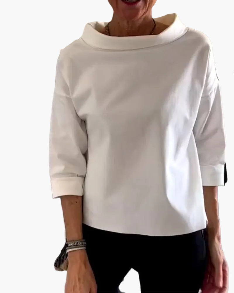 Damen Modernes Oberteil mit hohem Kragen – Elegantes Blusenshirt für Alltag und Büro