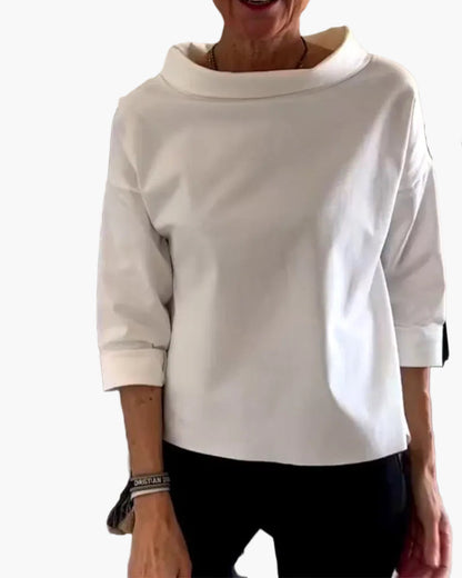 Damen Modernes Oberteil mit hohem Kragen – Elegantes Blusenshirt für Alltag und Büro