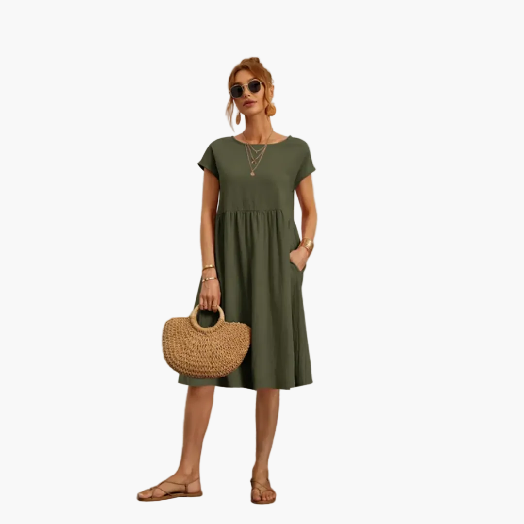 Damen Freizeitkleid mit kurzen Ärmeln – Elegantes Sommerkleid für Alltag & Urlaub