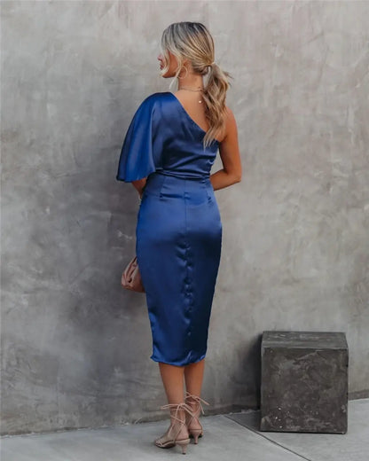 Damen Asymmetrisches Midi-Kleid für Abend & Party – Elegante One-Shoulder Silhouette