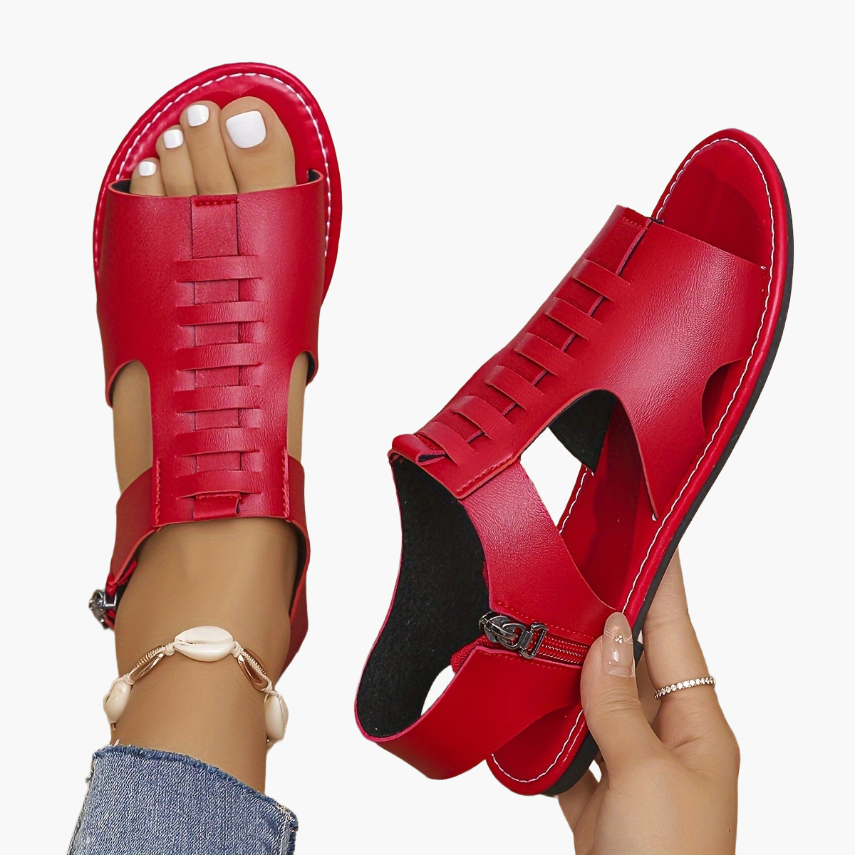 Damen Sandalen mit Reißverschluss – Modische Sommerschuhe im Casual-Look, Offene Zehen, Bequem für Alltag & Freizeit