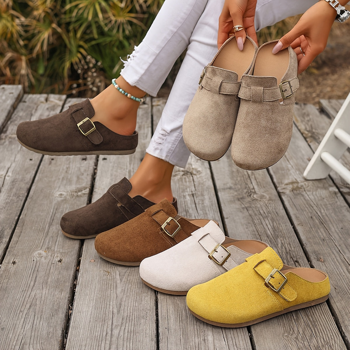 Damen Clogs Slipper mit Schnalle – Bequeme Casual Hausschuhe für Alltag und Freizeit