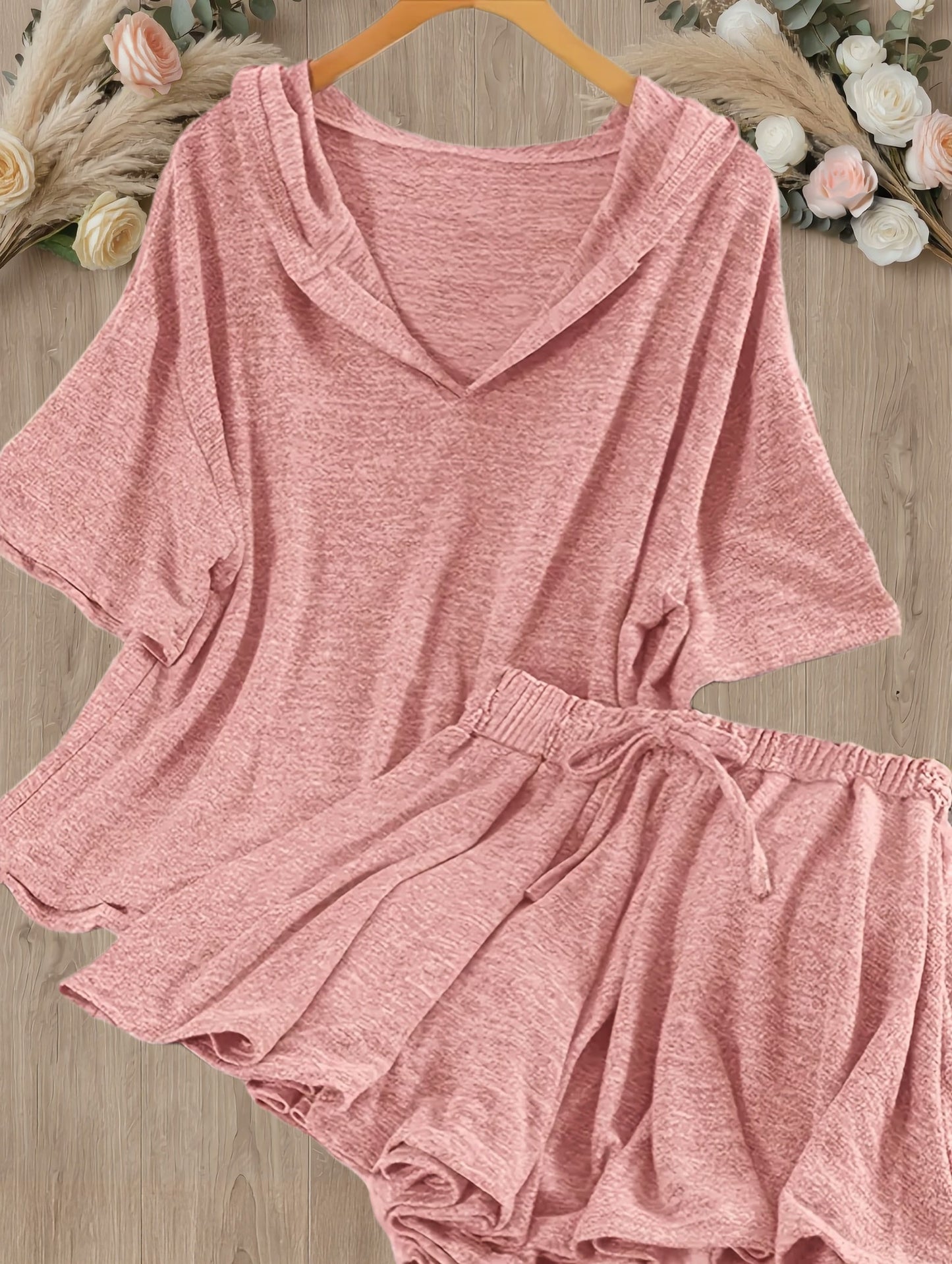 Damen Freizeit Zweiteiler Set mit Kapuzenoberteil und Shorts – Loungewear für Frühling und Sommer