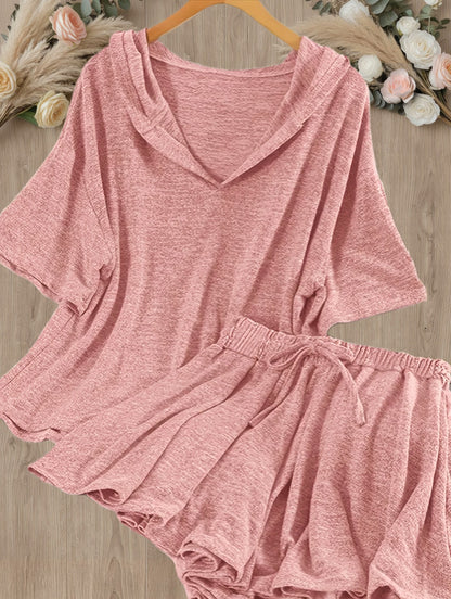Damen Freizeit Zweiteiler Set mit Kapuzenoberteil und Shorts – Loungewear für Frühling und Sommer