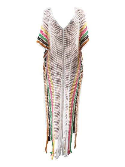 Damen Strand Kaftan Netzkleid Boho Stil Überwurf – Perfekt als Badebekleidung am Strand oder Pool