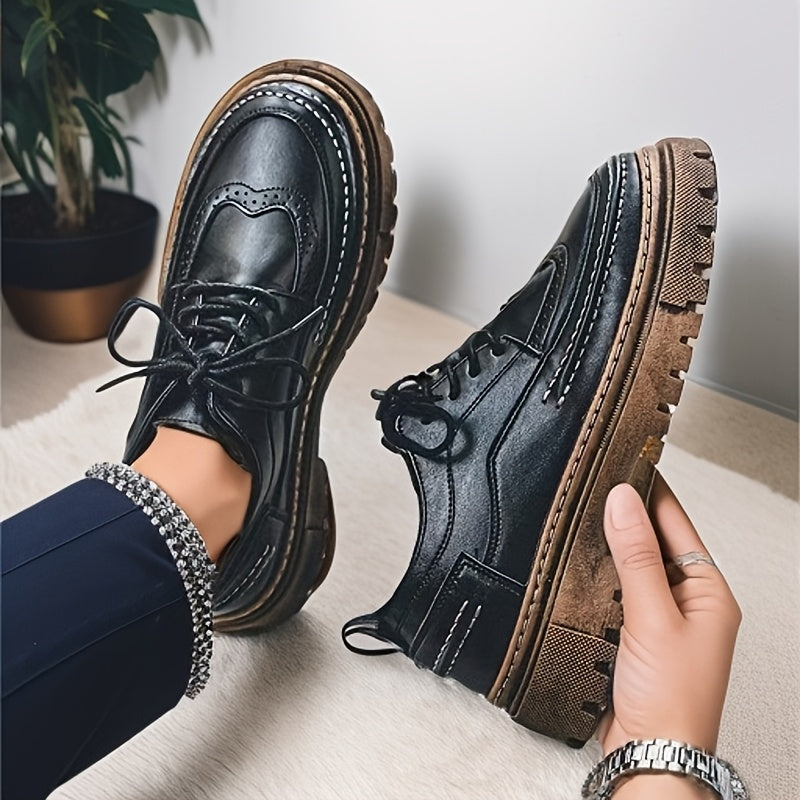 Herren Vintage Brogue Halbschuhe mit dicker Sohle – Elegante Schnürschuhe für Alltag und Anlass