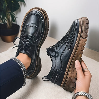 Herren Vintage Brogue Halbschuhe mit dicker Sohle – Elegante Schnürschuhe für Alltag und Anlass