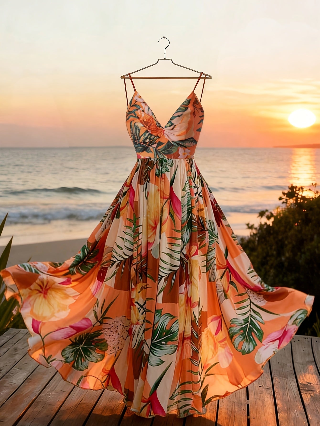 Damen Maxi Kleid mit Blumenmuster und schwingendem Rock – Eleganter Boho Stil für besondere Anlässe