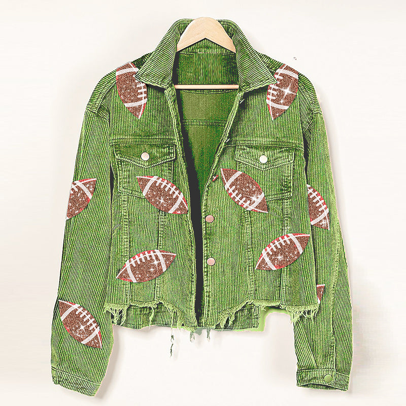Sophia – Damen Cordjacke mit Rugby-Print