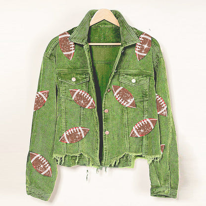 Sophia – Damen Cordjacke mit Rugby-Print
