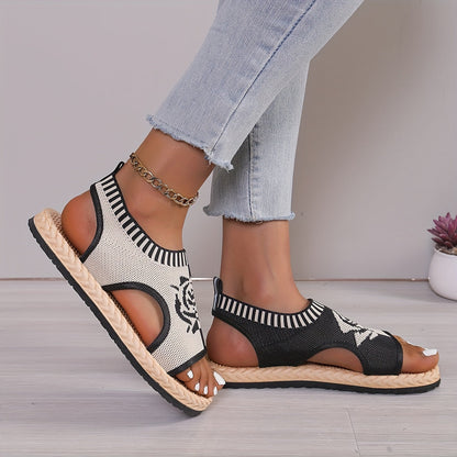 Damen Freizeit Sandalen mit Blumenmuster – Bequeme Sommerschuhe im modernen Strick-Look
