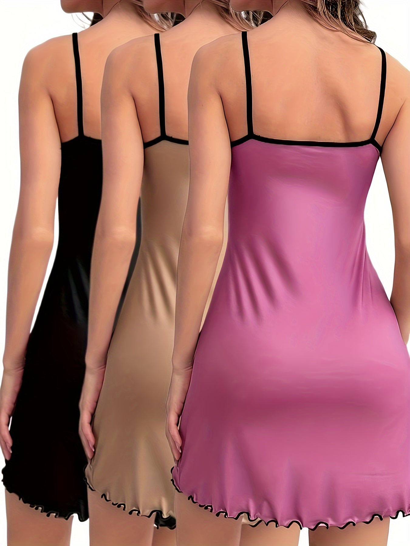 Damen Nachthemd Set, Elegantes Slipkleid mit Spaghettiträgern, 3er-Pack, Komfort für Zuhause und Nachtwäsche