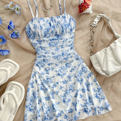Damen Sommerkleid Elegant mit Spaghettiträgern und Blumenmuster – Perfekt für Alltag und Urlaub