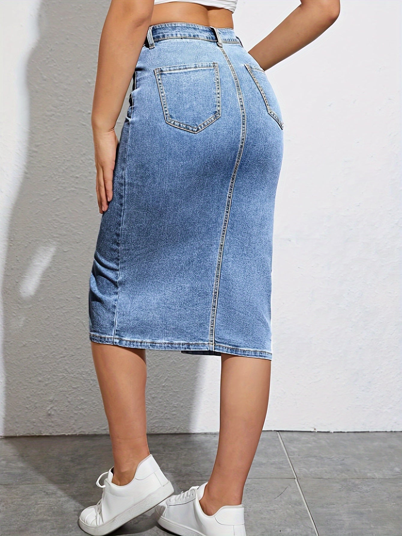Damen Jeans-Midirock mit Schlitz im Casual Stil – Perfekt für Alltag und Freizeit