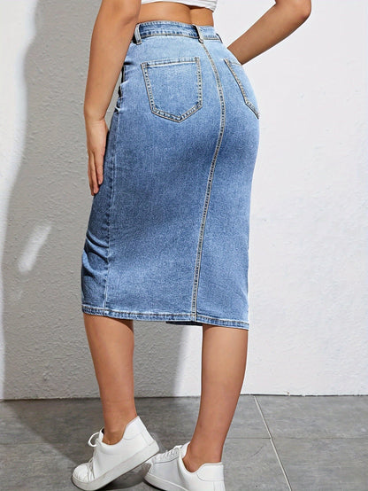 Damen Jeans-Midirock mit Schlitz im Casual Stil – Perfekt für Alltag und Freizeit