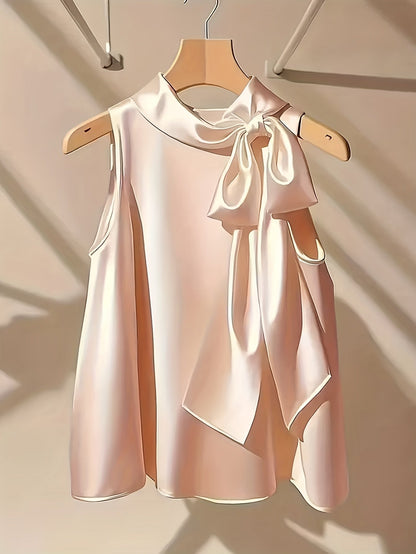 Damen Elegantes Ärmelloses Blusentop mit Schleife für besondere Anlässe