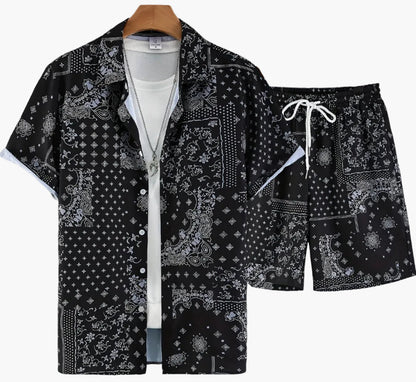 Herren Freizeit Set Kurzarm Hemd und Shorts mit Paisley Muster – Sommer Outfit für Alltag und Urlaub