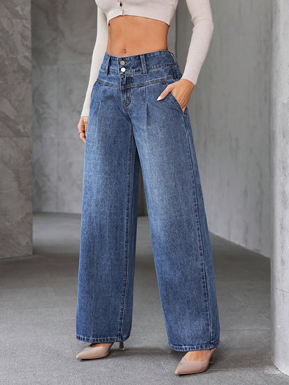 Damen High Waist Weite Schlagjeans – Modische Freizeit-Hose mit weitem Bein