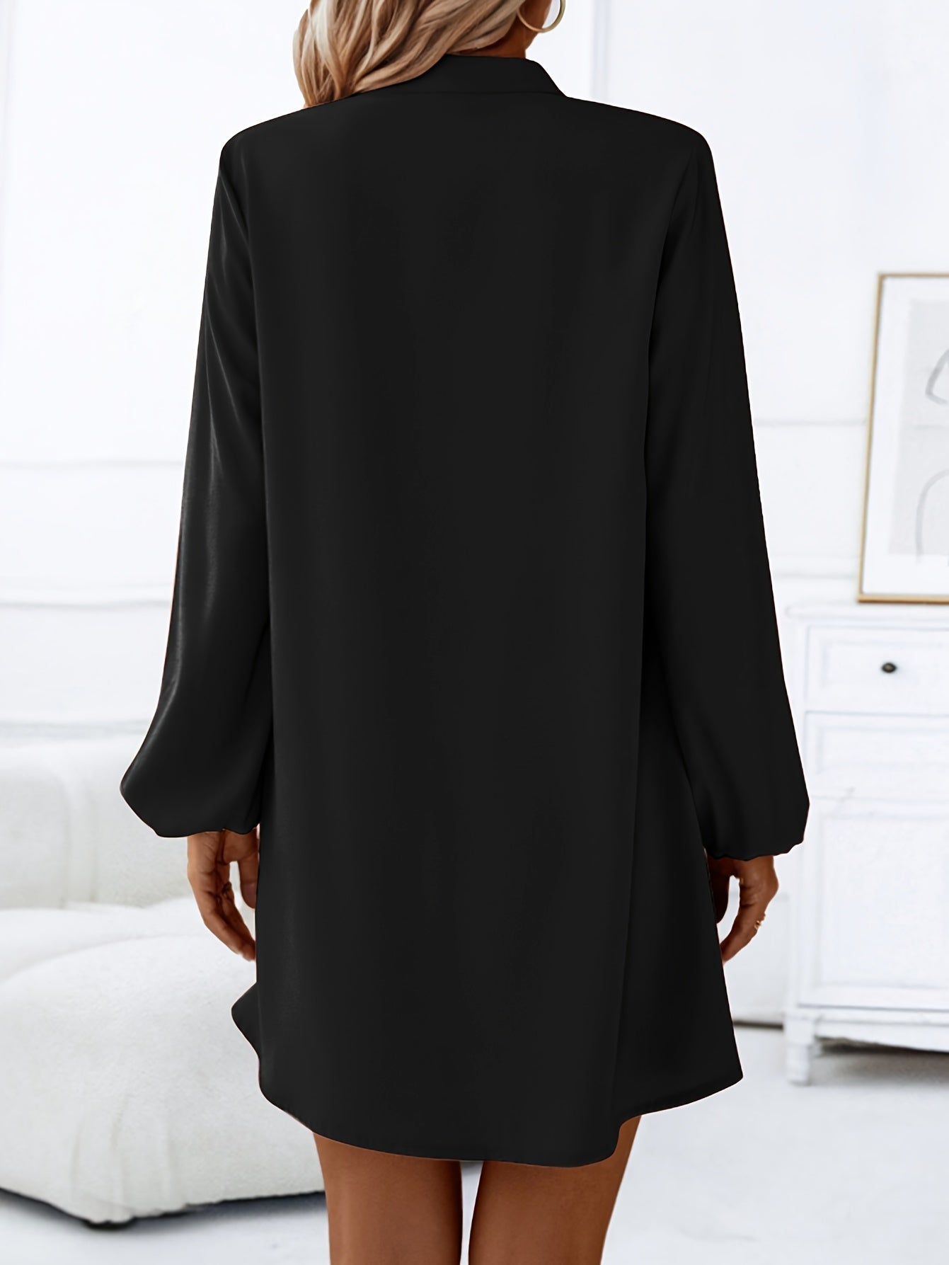 Damen Shirtkleid Elegant Locker Freizeit V-Ausschnitt Knopfleiste