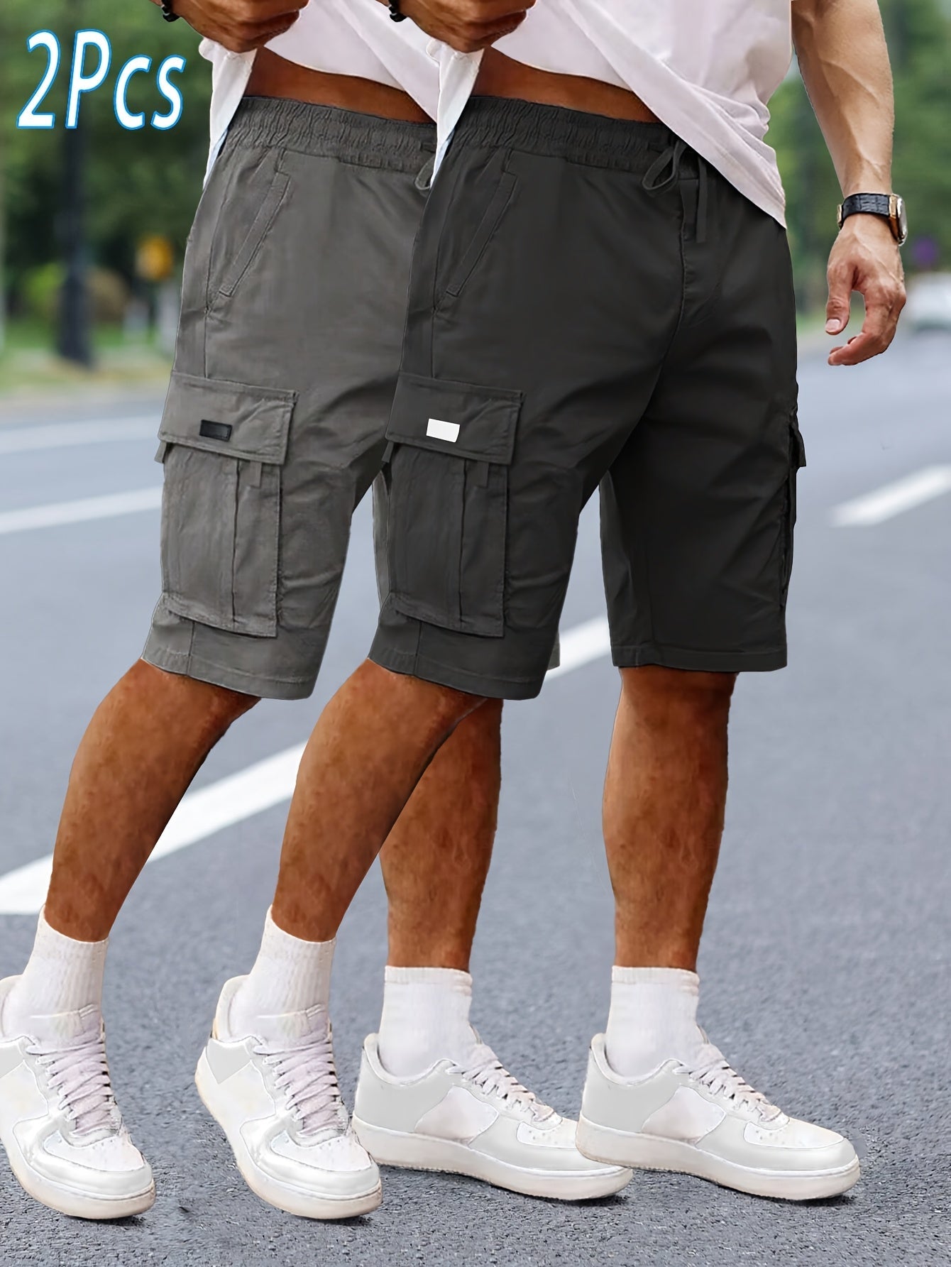 Herren Cargo Shorts 2er Pack – Bequeme Freizeit- und Outdoor-Bermuda mit Taschen