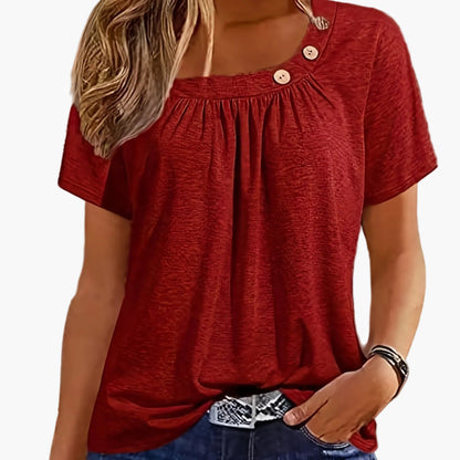 Damen Shirt mit asymmetrischem Ausschnitt und Knopfdetails – Modisches Freizeitoberteil, elegant und vielseitig