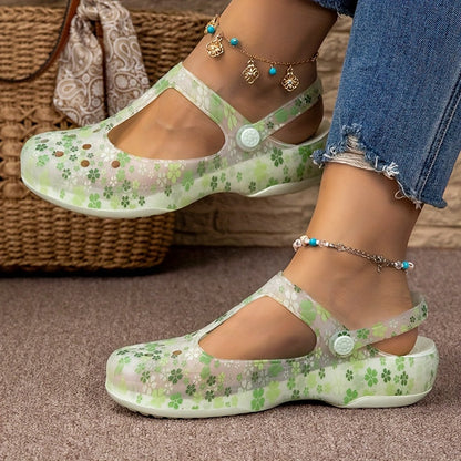 Damen Komfort-Sommerschuhe mit Blumendruck und Riemchen – Bequeme Freizeit Mary Janes