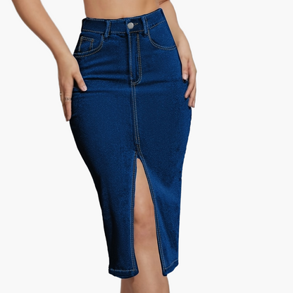 Damen Jeans-Midirock mit Schlitz im Casual Stil – Perfekt für Alltag und Freizeit