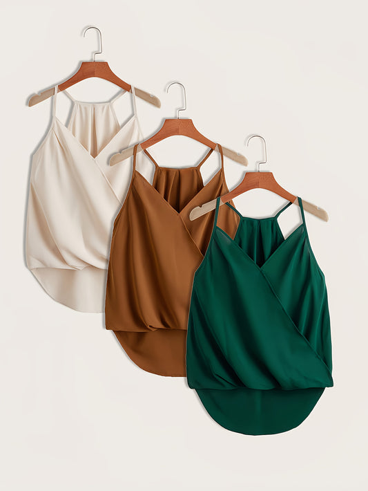 Damen Ärmellose Drapierte Halfterbluse mit Überlappungsdesign