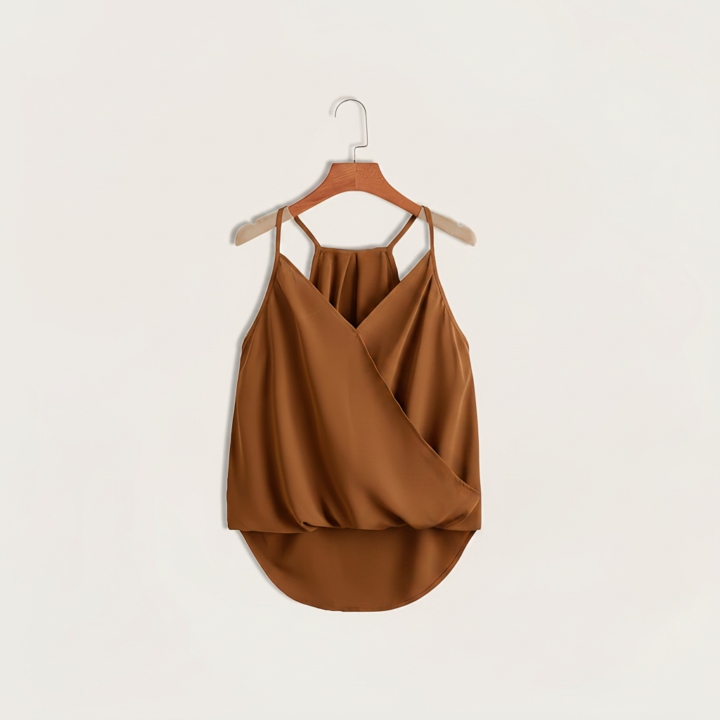 Damen Ärmellose Drapierte Halfterbluse mit Überlappungsdesign
