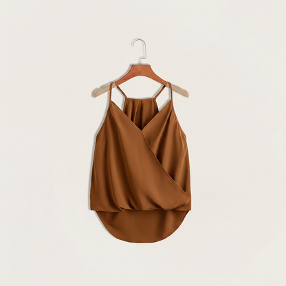 Damen Ärmellose Drapierte Halfterbluse mit Überlappungsdesign