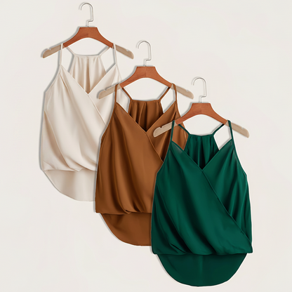 Damen Ärmellose Drapierte Halfterbluse mit Überlappungsdesign