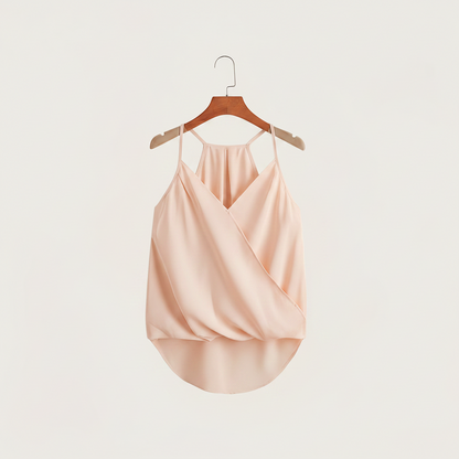 Damen Ärmellose Drapierte Halfterbluse mit Überlappungsdesign
