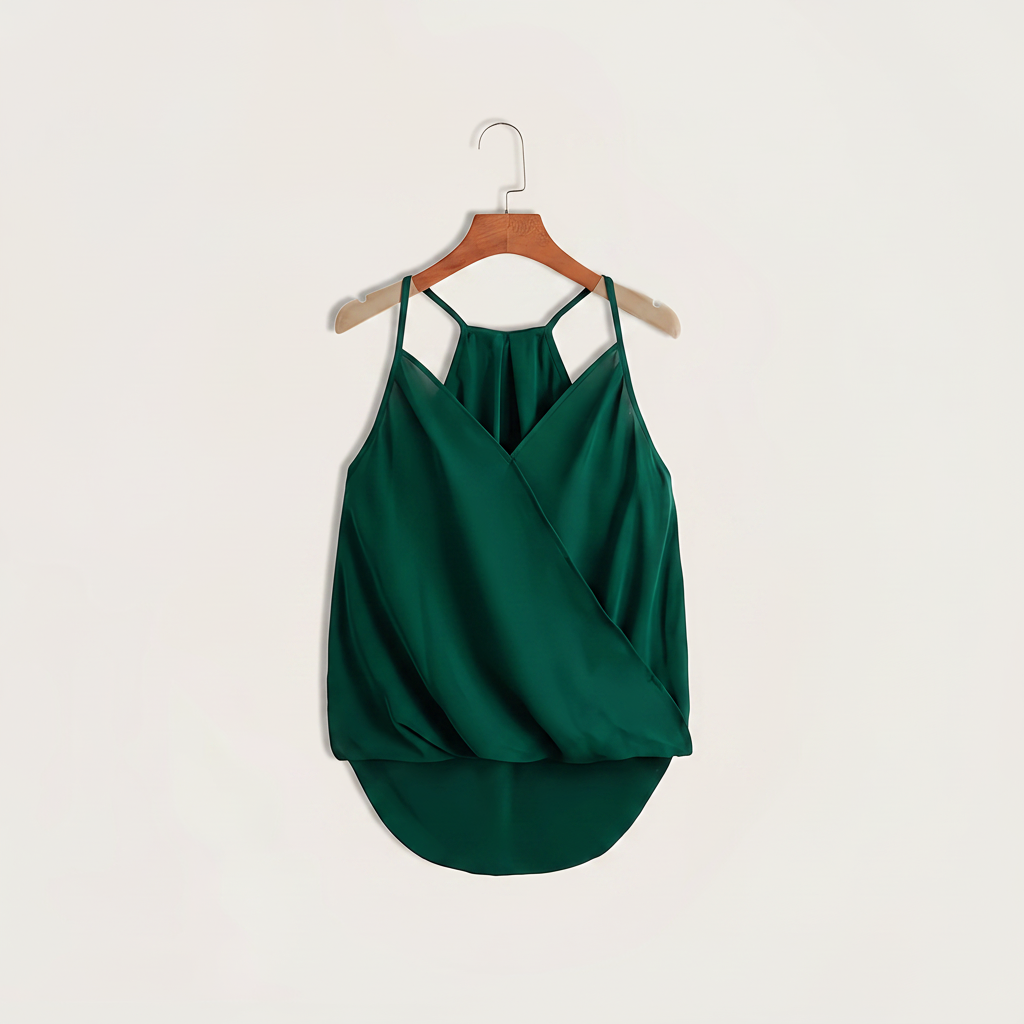 Damen Ärmellose Drapierte Halfterbluse mit Überlappungsdesign
