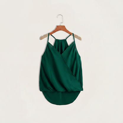 Damen Ärmellose Drapierte Halfterbluse mit Überlappungsdesign