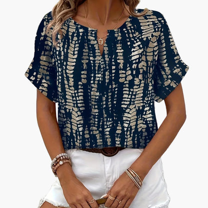 Damen Elegante Kurzarm-Bluse mit Modernem Print – Perfekt für Freizeit und Alltag
