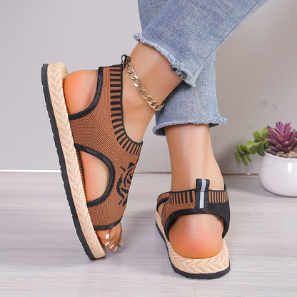 Damen Freizeit Sandalen mit Blumenmuster – Bequeme Sommerschuhe im modernen Strick-Look
