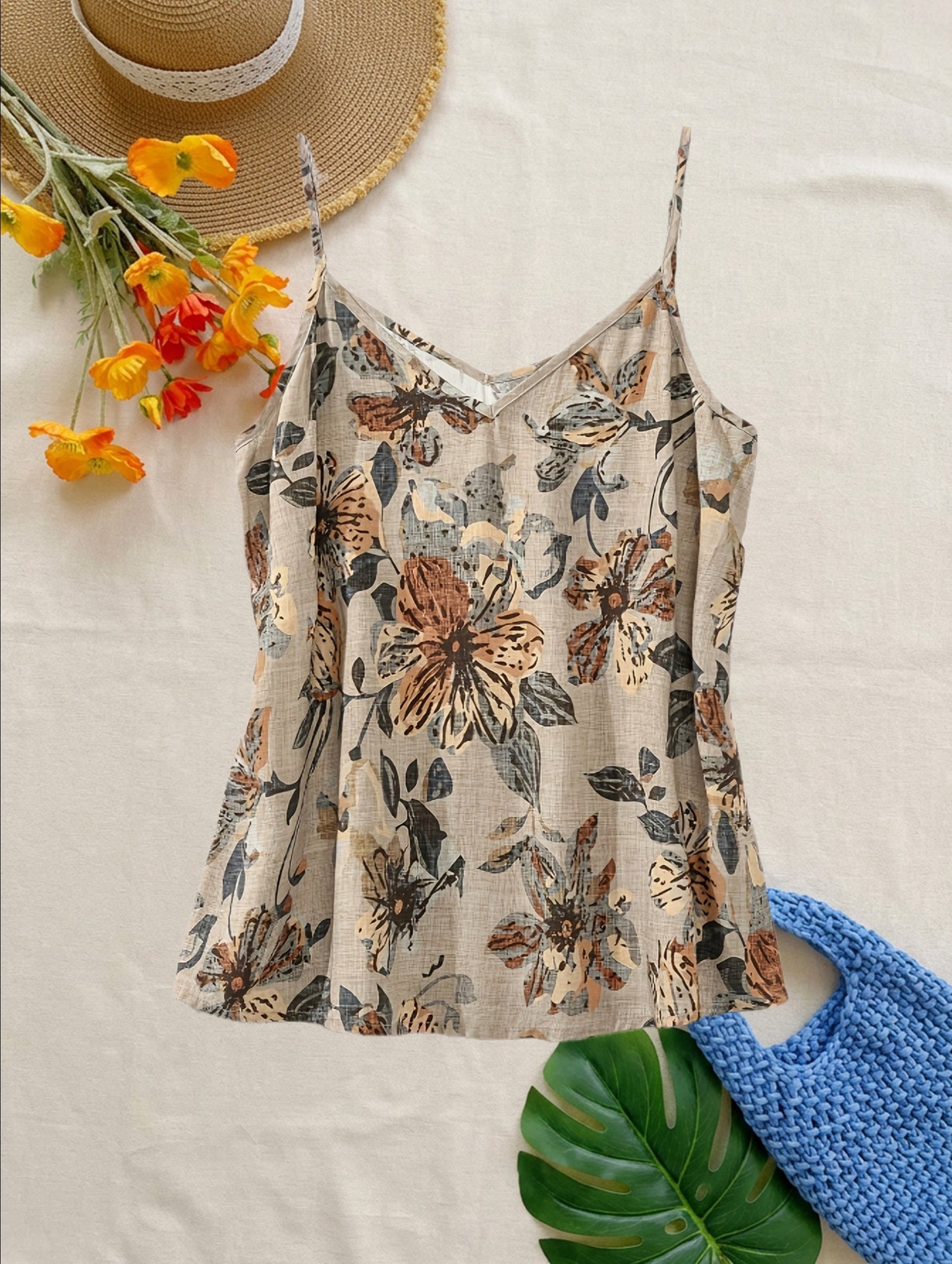 Damen Blusentop mit Blumenmuster und Spaghettiträgern – Elegantes Sommer-Top im Boho-Stil