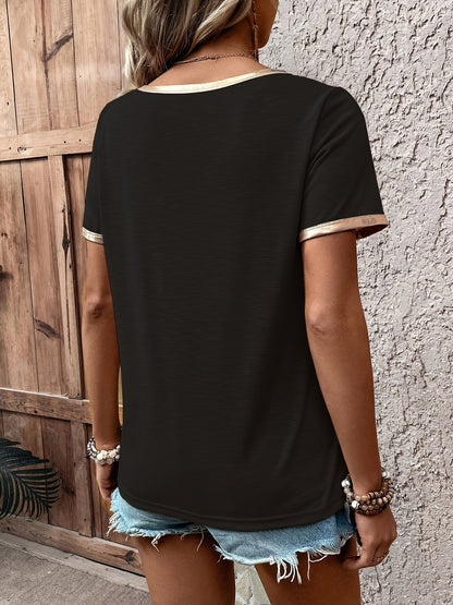 Damen T-Shirt mit Herzmotiv und Metallic-Details – Modisches Freizeitshirt, lässig und stilvoll