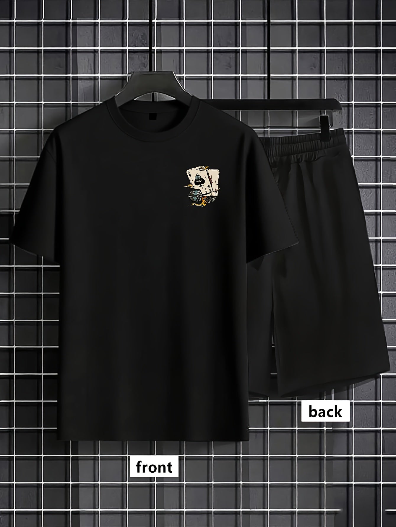 Herren Freizeit T-Shirt & Shorts Set mit Spielkarten-Print – Lässiges Sommer-Outfit für Alltag & Zuhause