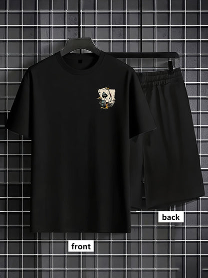 Herren Freizeit T-Shirt & Shorts Set mit Spielkarten-Print – Lässiges Sommer-Outfit für Alltag & Zuhause